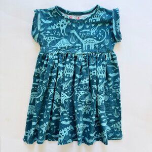 Piccolina Dinosaur Twirl Dress | 100% Cotton | Teal | 2T